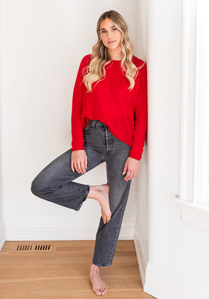 MESH CASHMERE BOYFRIEND CREW - RED