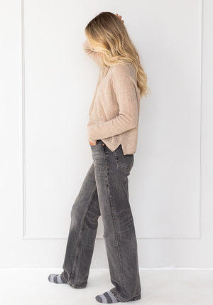 MESH CASHMERE BOYFRIEND CREW - MUSHROOM