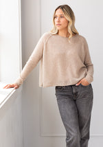 MESH CASHMERE BOYFRIEND CREW - MUSHROOM