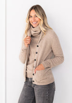 NEW CASHMERE SHAWL COLLAR CARDIGAN - MUSHROOM