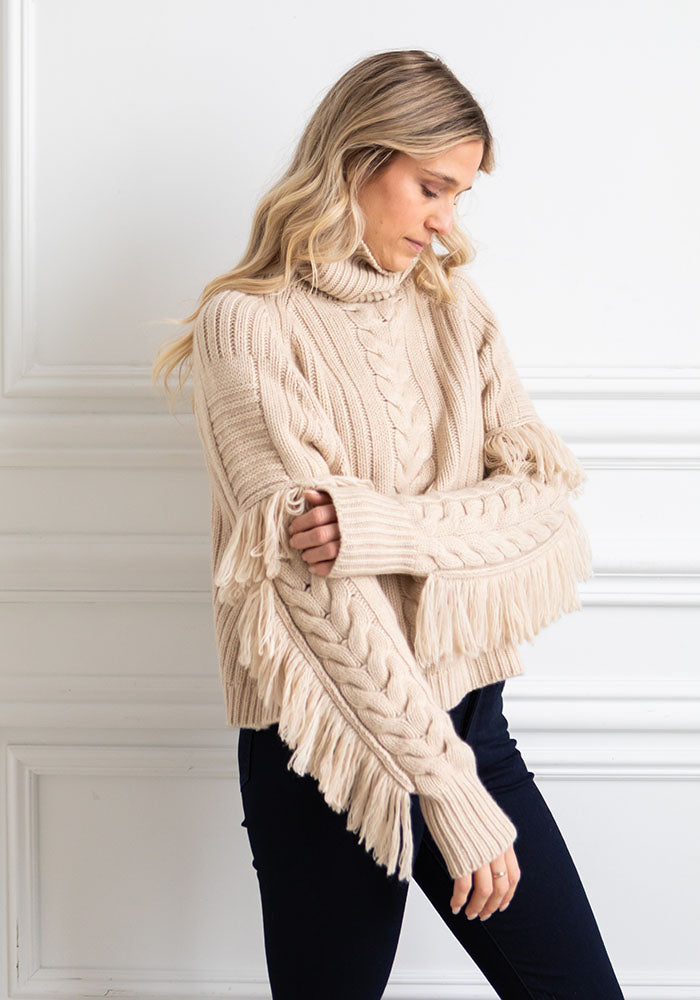 THE X-TRA FRINGE COWL - SAND