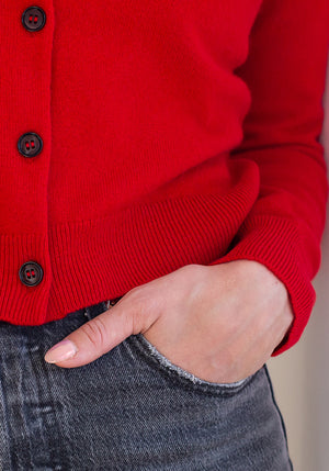 CASHMERE CREW CARDIGAN - RED