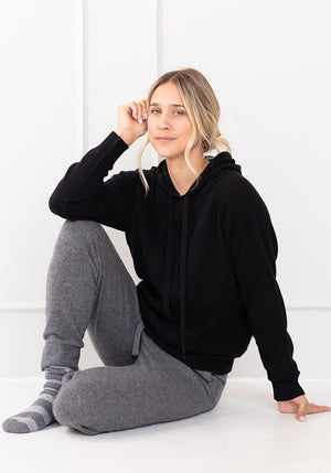COCOON CASHMERE HOODY - BLACK