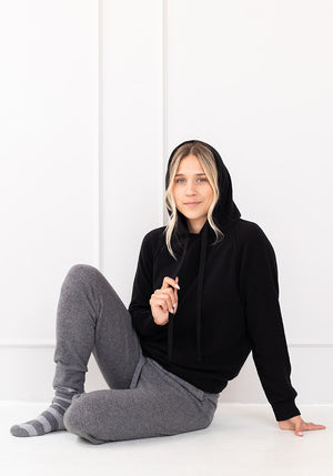 COCOON CASHMERE HOODY - BLACK