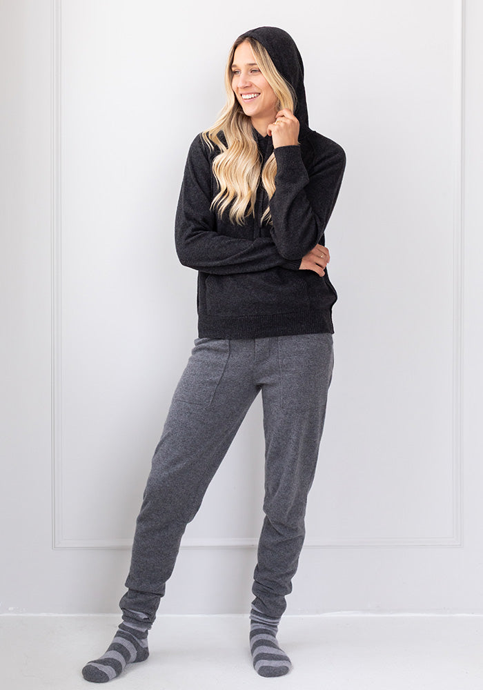 COCOON CASHMERE HOODY - CHARCOAL