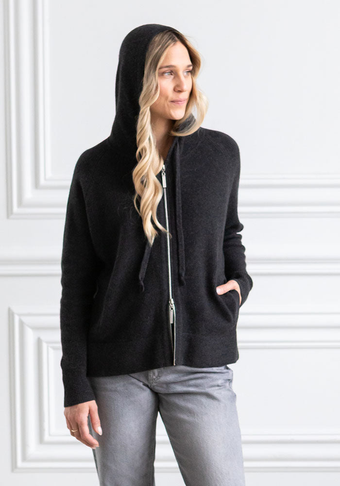FISHERMAN RIB ZIP HOODY - CHARCOAL