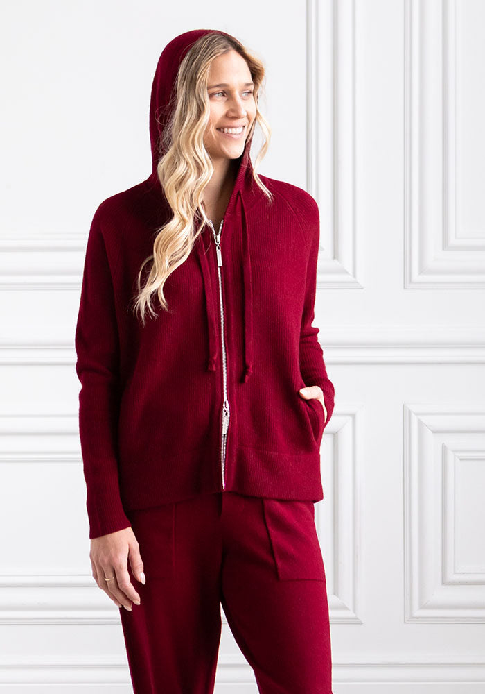 FISHERMAN RIB ZIP HOODY - OXBLOOD