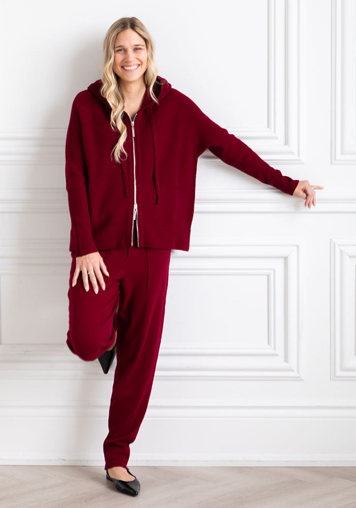 FISHERMAN RIB ZIP HOODY - OXBLOOD