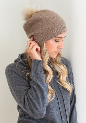 FUR POM POM CASHMERE HAT