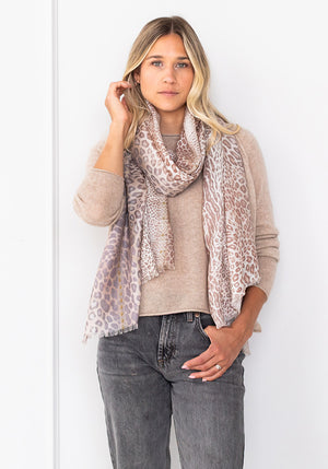 MIXED ANIMAL PRINT SCARF - KINROSS - TAUPE MULTI