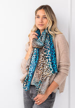 MIXED ANIMAL PRINT SCARF - KINROSS - SAPHHIRE MULTI