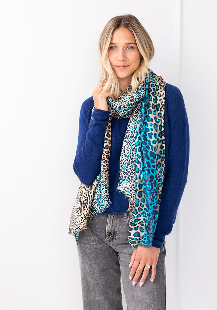 MIXED ANIMAL PRINT SCARF - KINROSS - SAPHHIRE MULTI