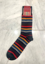 MEN'S CASHMERE RAINBOW STRIPE SOCKS- CHARCOAL/RED