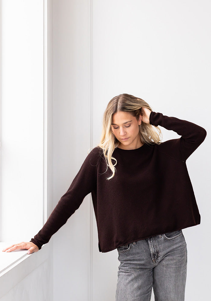 MESH CASHMERE BOYFRIEND CREW - ESPRESSO