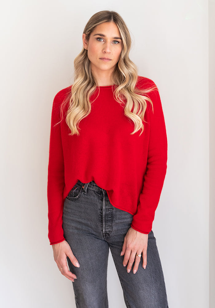 MESH CASHMERE BOYFRIEND CREW - RED