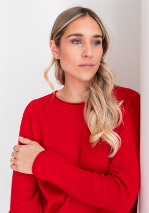 MESH CASHMERE BOYFRIEND CREW - RED