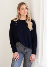 MESH CASHMERE BOYFRIEND CREW - NAVY