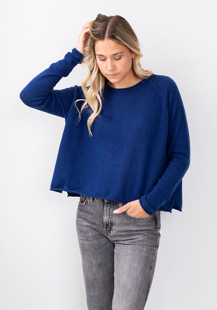 MESH CASHMERE BOYFRIEND CREW - DARK BLUE