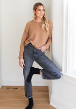 MESH CASHMERE BOYFRIEND CREW - CAMEL