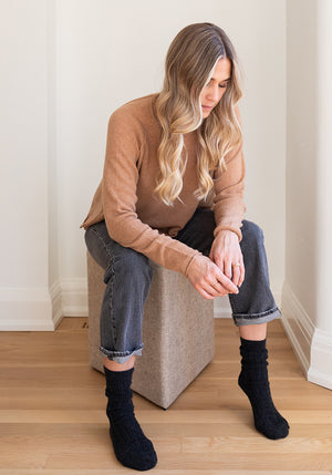 MESH CASHMERE BOYFRIEND CREW - CAMEL