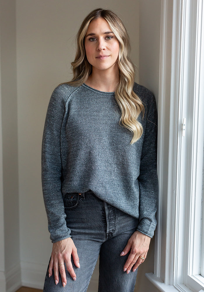 MESH CASHMERE BOYFRIEND CREW - SPARKLE GREY