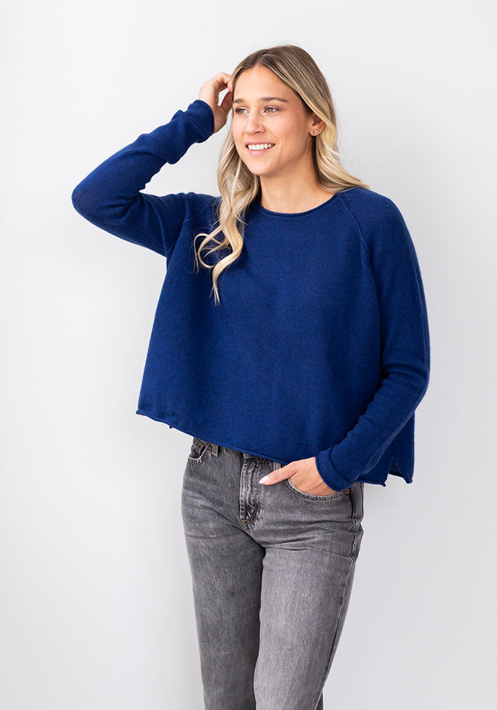 MESH CASHMERE BOYFRIEND CREW - DARK BLUE