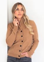 NEW CASHMERE SHAWL COLLAR CARDIGAN - CAMEL