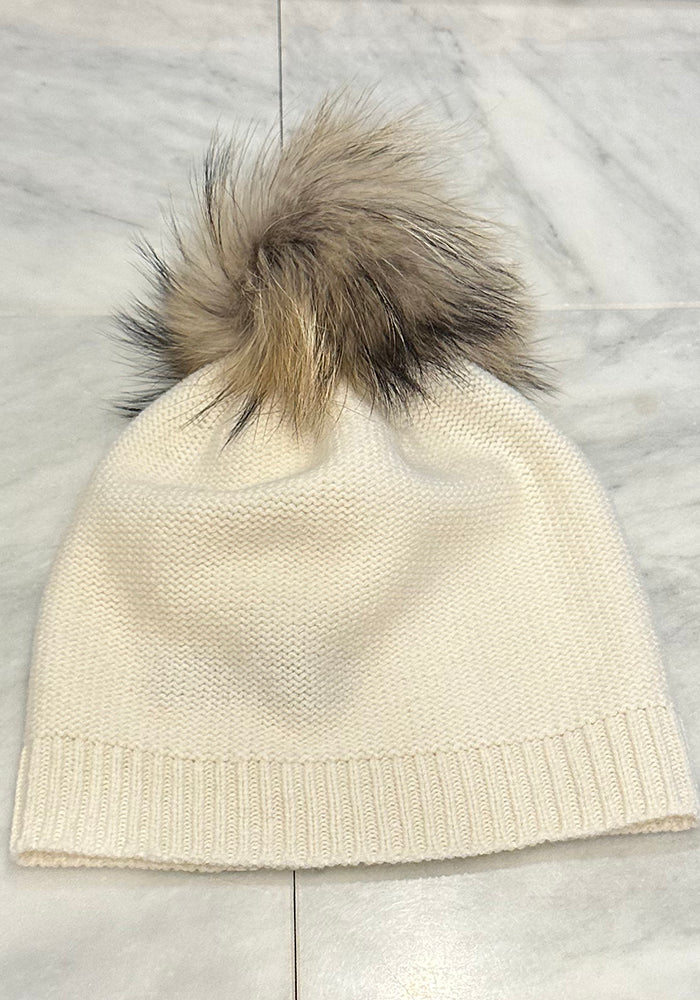 FUR POM POM CASHMERE HAT