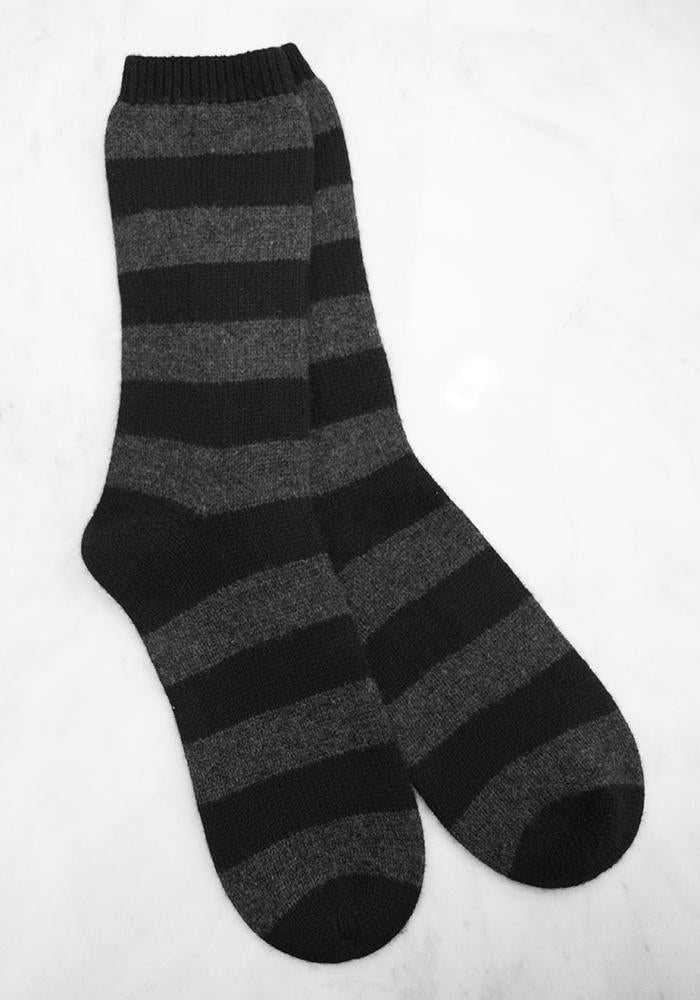Cashmere Striped Bad Socks - Charcoal and Black