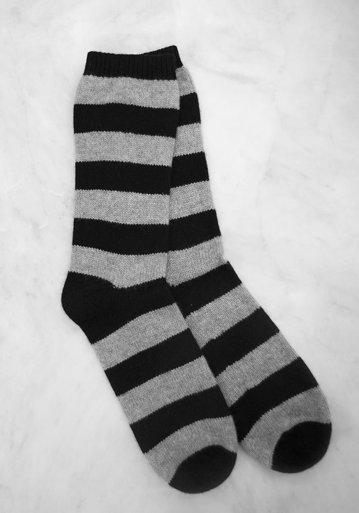 Cashmere Bed Socks, Light Grey & Black