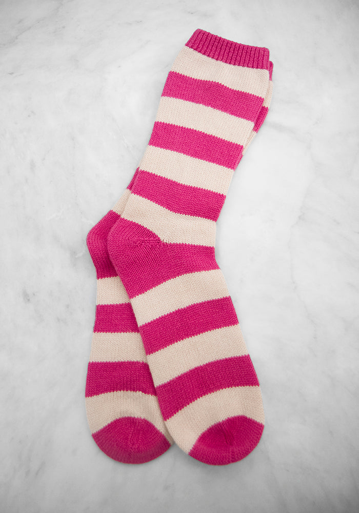 Cashmere Striped Bed Socks - Light Pink & Bright Pink