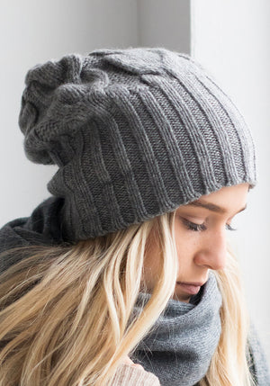 Cable Cashmere Hat in Medium Grey - Winter Accessories - 100% Mongolian Cashmere 