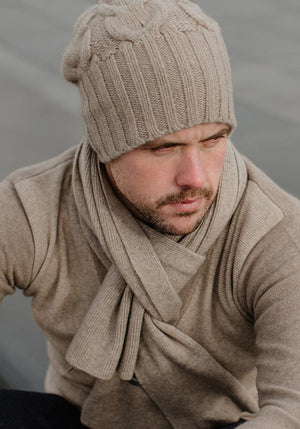 Mens Heavy Cable Hat - 100% Cashmere, Made in Mongolia