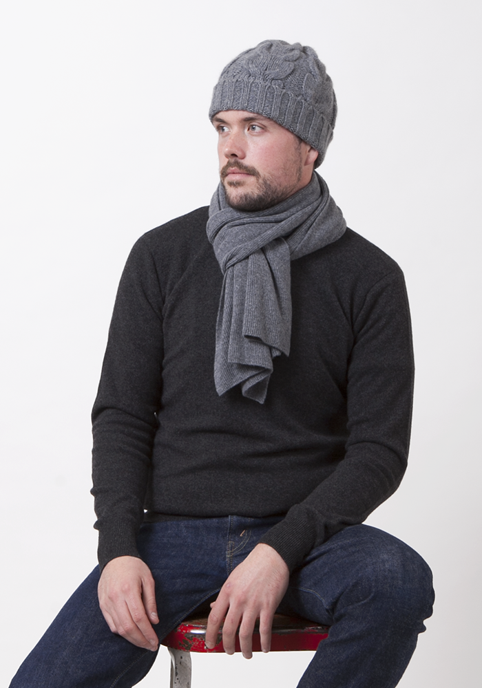 Mens Heavy Cable Hat - 100% Cashmere, Made in Mongolia