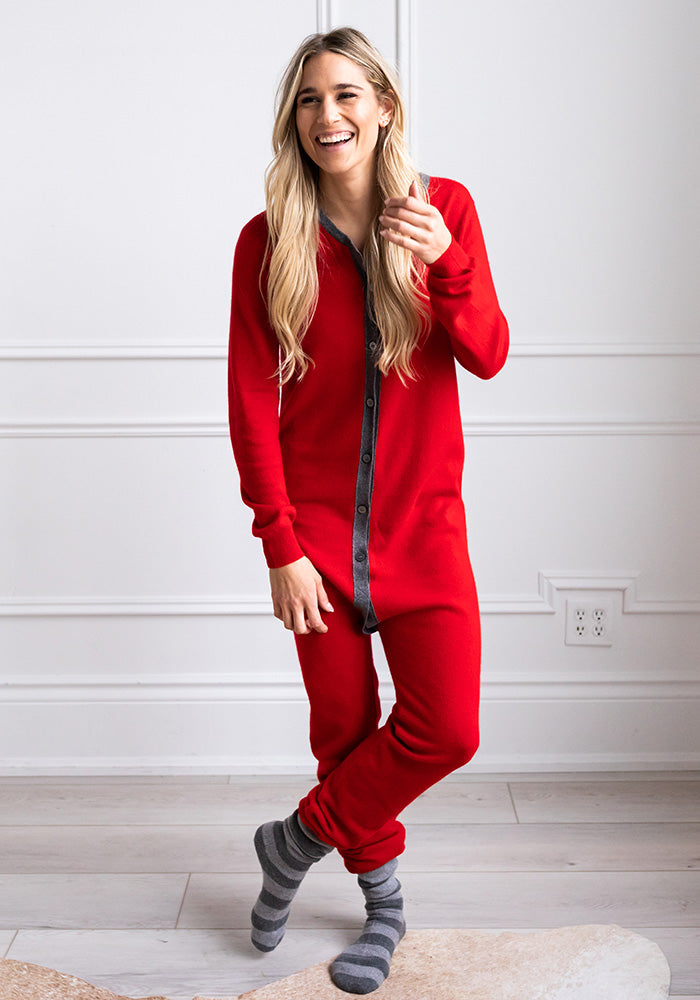CASHMERE ONESIE - RED/MEDIUM GREY