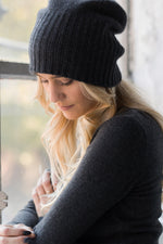Heavy Ribbed Hat, Black - 100% Cashmere