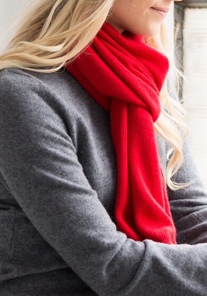 Cashmere Ribbed Scarf, 100% Cashmere in Red - Christmas Shopping Toronto