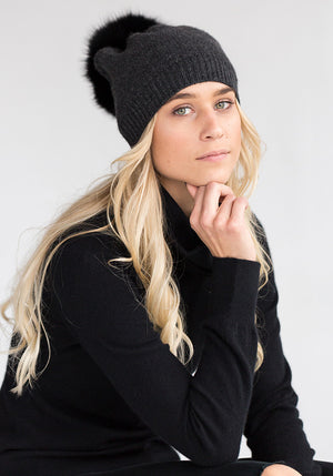 Holiday Gifts - Fur Pom Pom Cashmere Hat by The Cashmere Shop Toronto