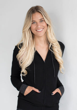 Cashmere Hoody with Zipper for Women in Black