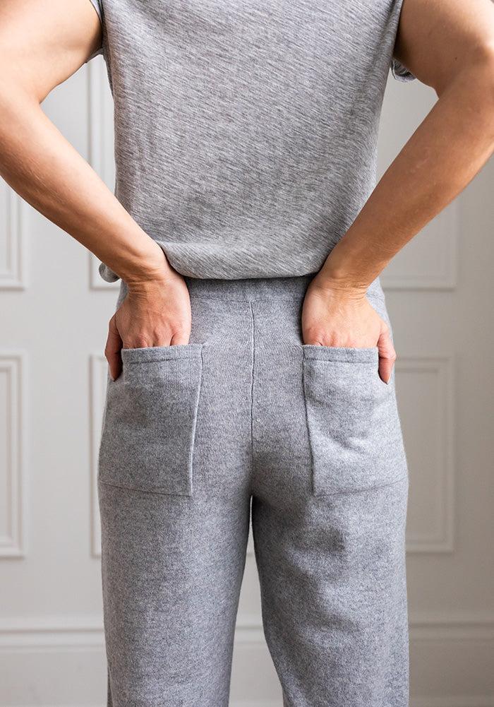 WOMENS CASHMERE JOGGER PANTS - LIGHT GREY
