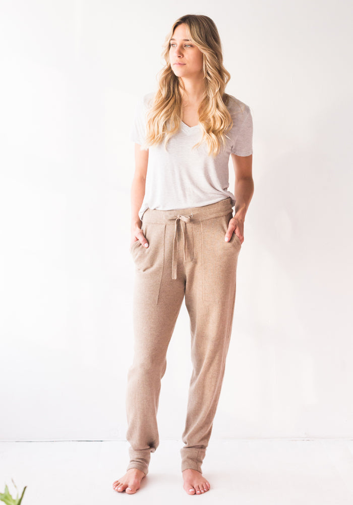 WOMENS CASHMERE JOGGER PANTS - MUSHROOM