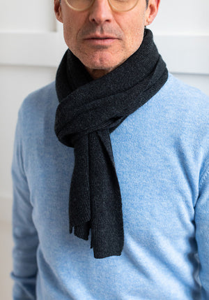 Charcoal, Mens Pure Cashmere Ribbed Scarf