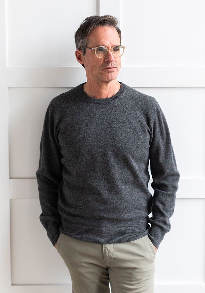 NEW MEN'S CASHMERE ROUND NECK - MEDIUM GREY
