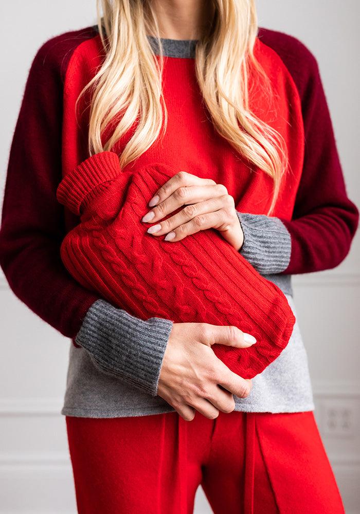 CASHMERE HOT WATER BOTTLE COVER - RED