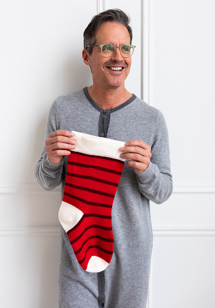 CASHMERE CHRISTMAS STOCKING - RED STRIPED