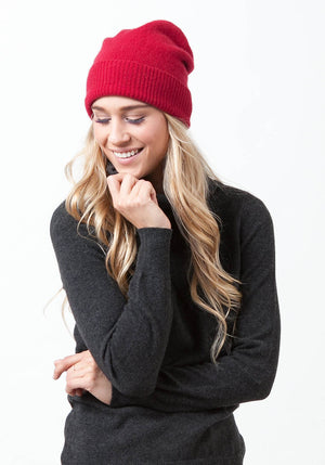 Classic Hat, 100% Cashmere in Red - Winter Accessories
