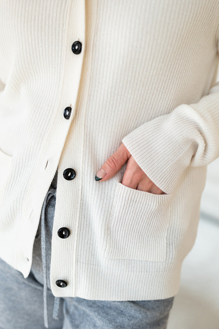NEW CASHMERE SHAWL COLLAR CARDIGAN - OPTIC WHITE