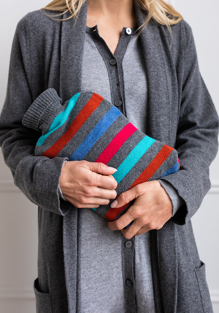 CASHMERE HOT WATER BOTTLE COVER - COLOURFUL STRIPED
