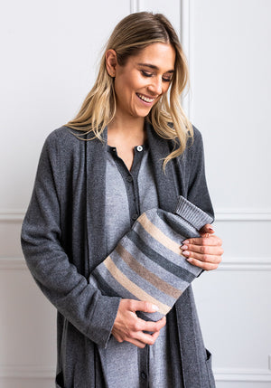 CASHMERE HOT WATER BOTTLE COVER - STRIPED NEUTRAL