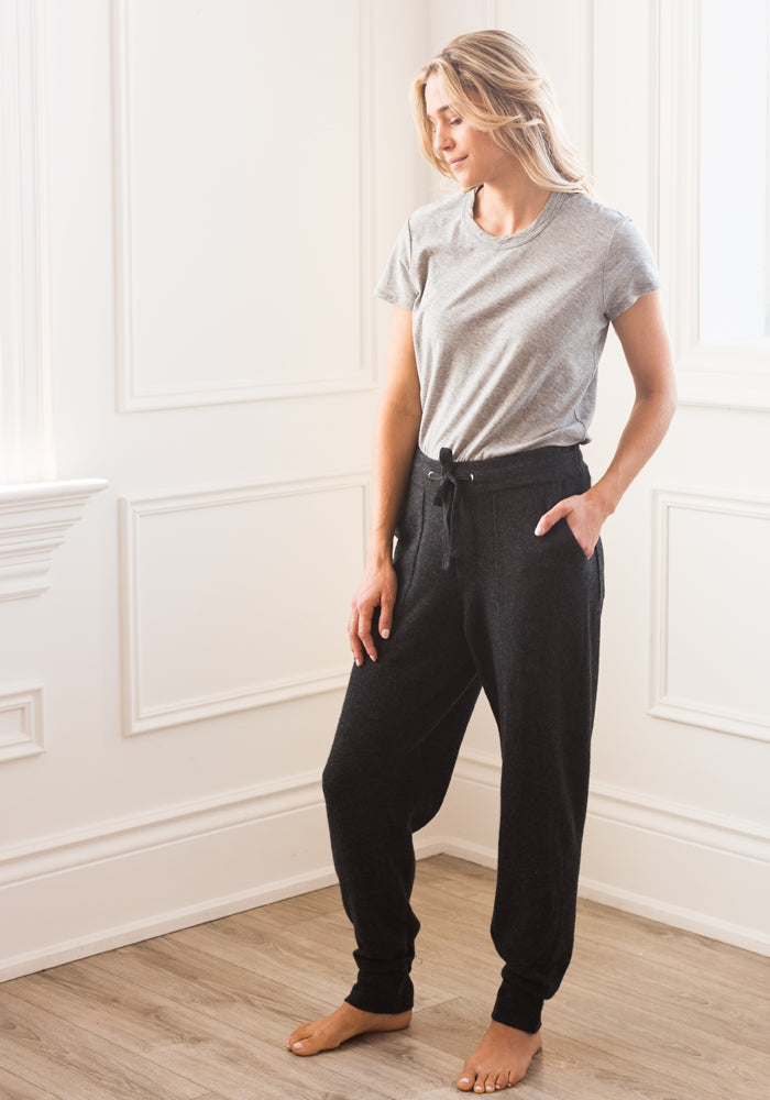 WOMENS CASHMERE JOGGER PANTS - CHARCOAL